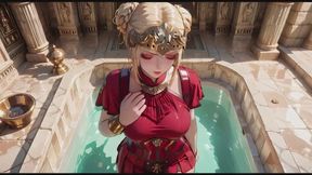 Red Armor & Red Sheets: A Golden Blonde's Private Morning. From the grand bath to the bedroom, she kneels and teases with a lazy gaze. Sunlight on wet skin, a professional look that feels dangerously intimate.