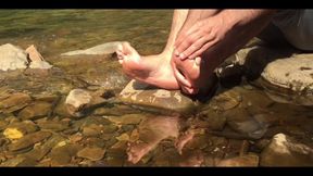 Washing My Big Feet in the Crystal Clear Cooling Waters of a Secret Stream so Refreshing - Manlyfoot