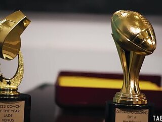 Bobmastic blonde teen tranny coach Brittney Kade rewarding her best player