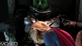 Superheroes Porn Fantasy: Blonde Hottie Supergirl Gives Her Super-Holes To Braniac's Dick