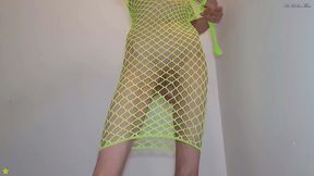 Fishnet Green Dress and a bit of Fingering