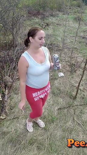 Pissing on a Muscles of Ants Huge Volume and Changing Her Wet Clothes Outdoor