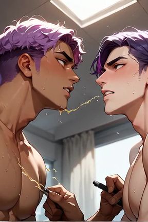 The Horny, Purple-haired Office Muscle Is Spraying with Orgasmic Excitement!