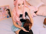 Belle Delphine strokes two BIG cocks