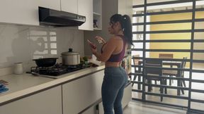 Maid Gets Fucked by Her Boss in the Kitchen While Her Boss's Cuckold Returns Home