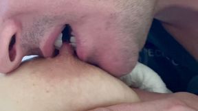 Guy sucking licking my nipples and play with them hard
