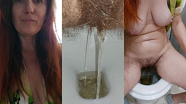 Hairy pee, hairy pussy pissing, milf peeing