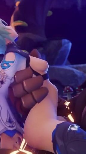 3D Futa Girl Try to Control a Big Cock