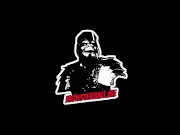 Halloween horror demon edges in priest's robe. Creepy solo monster