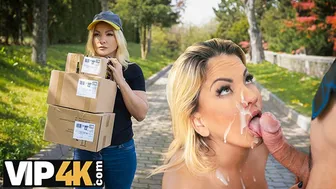 Blonde Czech cougar Valy Secret rides a big dick in a hot delivery role play