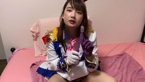 Wearing Japanese anime cosplay and doing anal masturbation