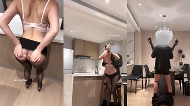 Big ass Chinese housewife gagging on huge cock by the dinner table
