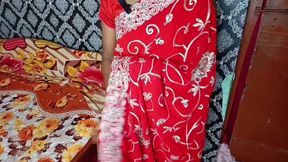 My Friend's Wife Came Over She Was Wearing a Red Saree and a Red Panty-and-bra Set. I Lubed Her up and Pounded Her Hard