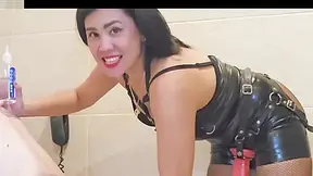 Dominant Asian Female Wearing Bdsm Suit Fists And Fucks An Obedient Guy In His Asshole With Domina Fire