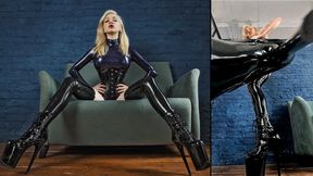 Blonde mistress wearing new latex