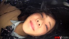 POV Drooling Tongue Kisses on Glass - Reia Hoshino Falls From Rich Girl Princess to Spit Feral, Still in Her College Uniform.