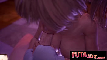 Blonde babe deepthroats big-dicked futa redhead in reverse cowgirl