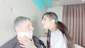 BABE PUNISHING THE FAT GUY WITH BURPING INSIDE HIS NOSE - CLIP 2