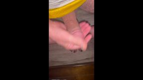 Late Night Jerk off of My Hard Cock Resulting in Shooting a Load of Cum Onto My Feet