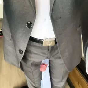 Wearing daddys suit to fuck his horny dress shoes