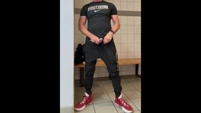 Football Coach DILF JockDad87 is alone in the Locker Room again Shooting a Load