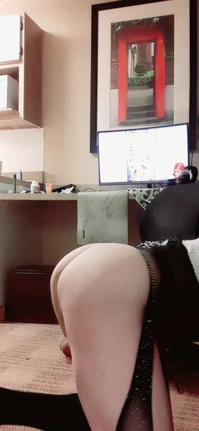 Sissy almost cums from ballbusting.