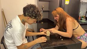 My milf with a very big ass makes a bet with me and I cheat to fuck her good