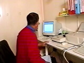 Breasty Older Chick Stretched Wide by Office Phone and Pulsating Dick