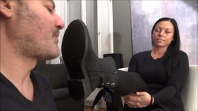 LEXI - Lick the street dirt from my boots - Boot worship, dirty soles cleaning with tongue