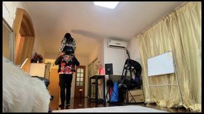 Boots Queen master ponyplay and shoulder ride standing on her ponyboy piggyback and spurring and whipping #CL018