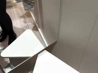 Risky public - Nasty gal plays with knob in the midst of garments store - Gets rewarded doggy in changing room