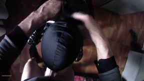 milf tied to a chair, mouth fucked with ring gag and throatpie pov