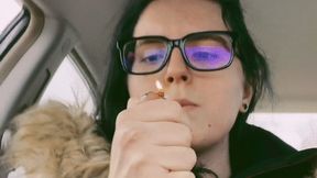 Lovely Girl Smoking In The Car With the Windows Up
