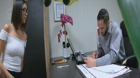 ”Horny Asian co-worker fucking a dildo in front of her interviewer”