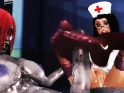 Nurse gives Futa Demon a footjob
