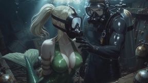 Underwater Breath Restriction Play - Blonde Mermaid in Tight Latex Tail & Controlled Breathing