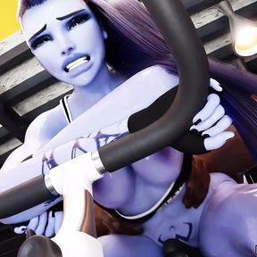 Overwatch widow was fucked hard in the anal while training at the gym.