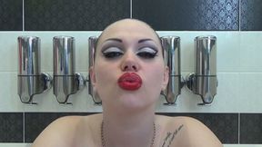 Lip smelling, kissing, duck face with huge red lips