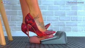 Pedal Pumping The Cum From Your Balls In My Red Snakeskin Heels & Red Ombre Stilettos - Bug Cam 178 - Shoejob Footjob Heeljob Cumshot