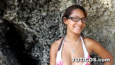 Ay Papi! Nerdy 18yo Shy latina teen step daughter with perfect big tits fucks big black cock step dad in first time video