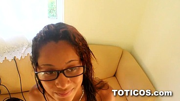 Ay Papi! Nerdy 18yo Shy latina teen step daughter with perfect big tits fucks big black cock step dad in first time video