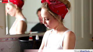 Petite blonde stepsis kitchen quickie