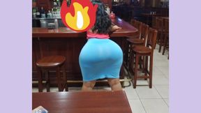 Ass in a Light Blue Skirt in a Bar