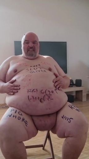 Thrilling moment from "Chubmissive rides Dildo like a fat slut"