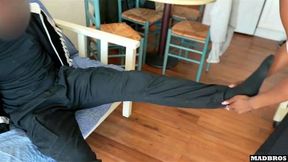 A dominatrix guard with big tits catches us and wants to suck avoid the police