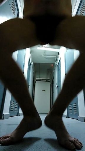 Nude in a public hallway