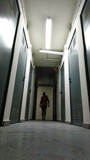 Nude in a public hallway