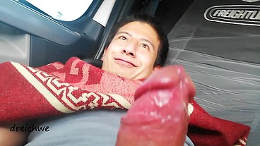 Handjob in a van with bunny vibrator