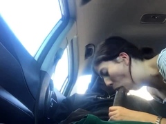 Horny amateur babe deepthroats a big black cock in the car