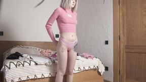 ”Teen looking as she changes clothes her bedroom”